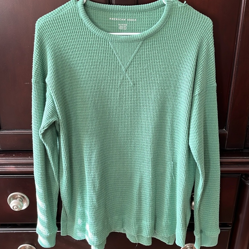 american eagle women's waffle knit long sleeve